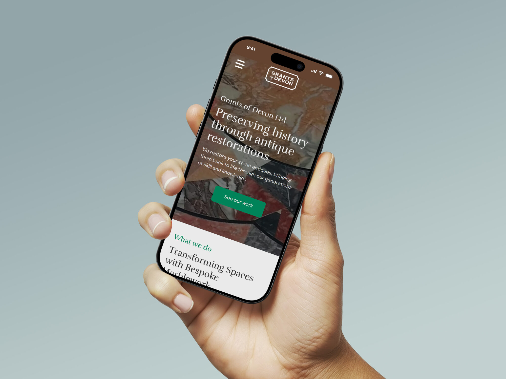 Mobile website showcasing antique restorations