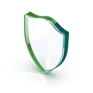 Transparent glass shield with green outline