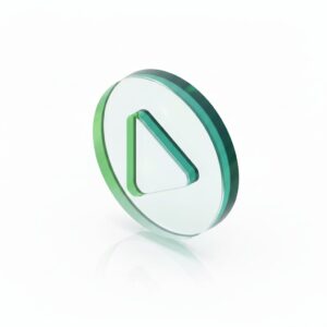 Transparent glass play icon with green outline
